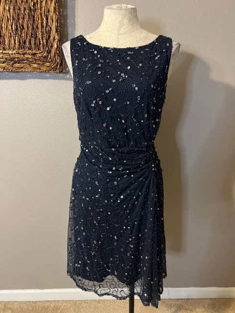 Pisarro Nights Dress Blue 12 Sequin Cruise Wedding Party Holiday Event Sheath