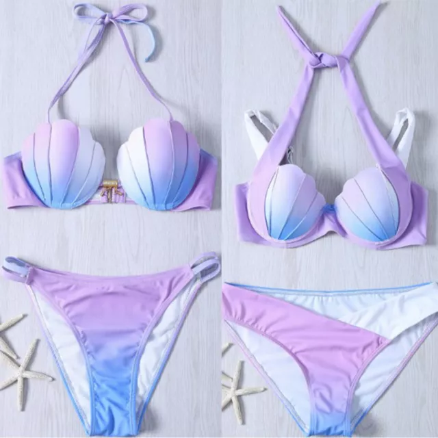 Bikini Set Meerjungfrau Muschel BH Bademode gepolstert Push up Badeanzug Strand