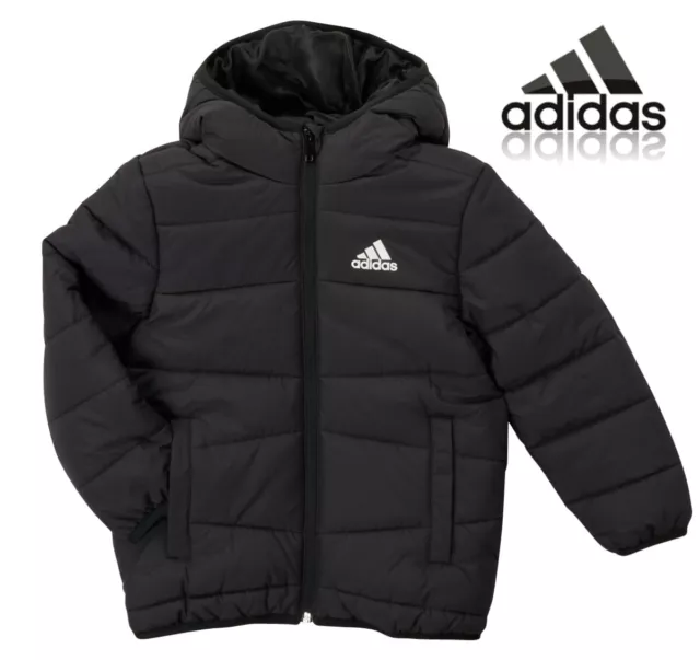 adidas Kids Padded Jacket Black Puffer Coat Boys Girls Junior 5,6,7,8,9,10 Years