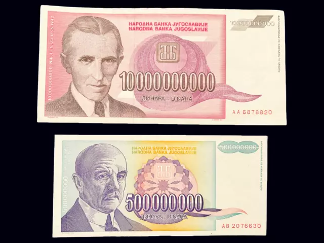 Yugoslavia 500 Million & 10 Billion Dinara 1993 Circulated Banknote Currency