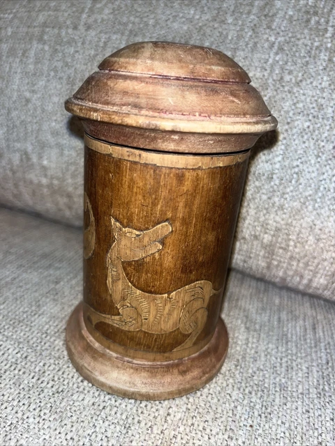 Indonesian / Balinese Handcrafted Wooden Carved Standing Lombok Container Box 5"
