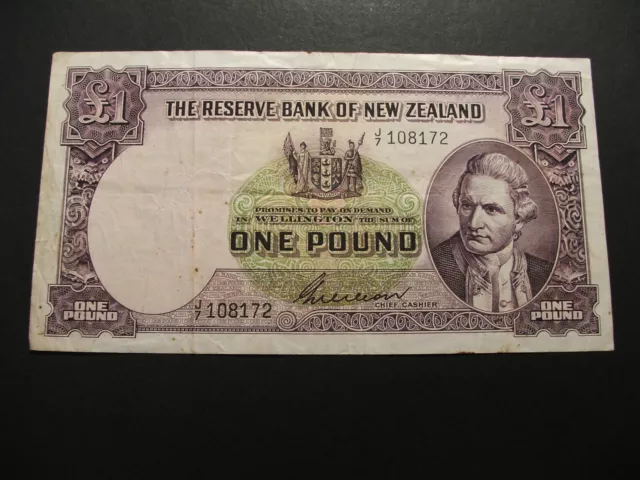 New Zealand £1 One pound note, 1955 Wilson J7 108172, 159b