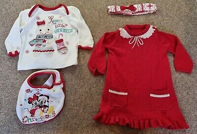 Baby Girls 6-9 months Christmas clothes bundle jumper dress, top & bib