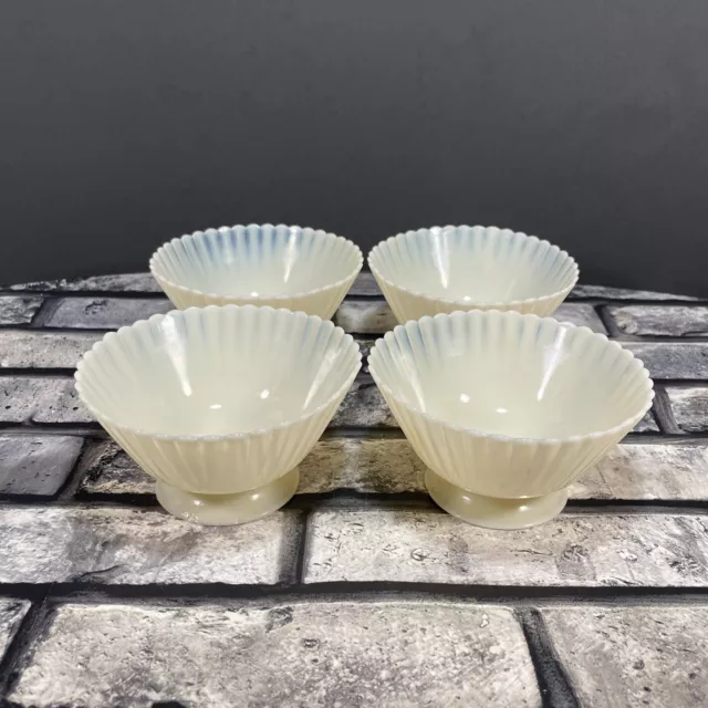 4 Macbeth-Evans Petalware Monax Opalescent  Beige Low Footed Sherbet Bowls