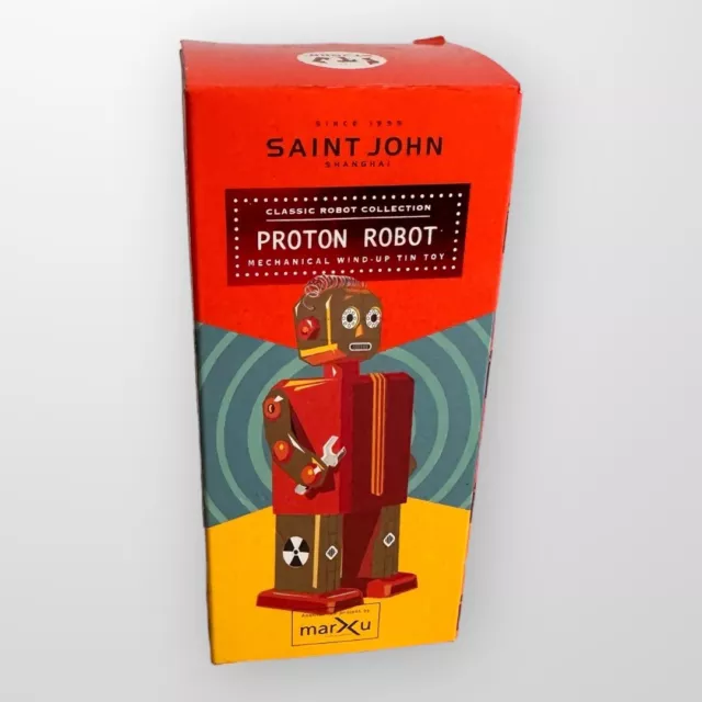 St John Proton Tin Toy Robot W Box Wind Up Collectors 5” Classic Collection Key