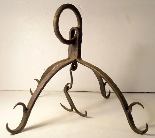 Vintage/Primitive Crowned Hand Forged Wrought Iron Game/Meat Hanger Early 1900s