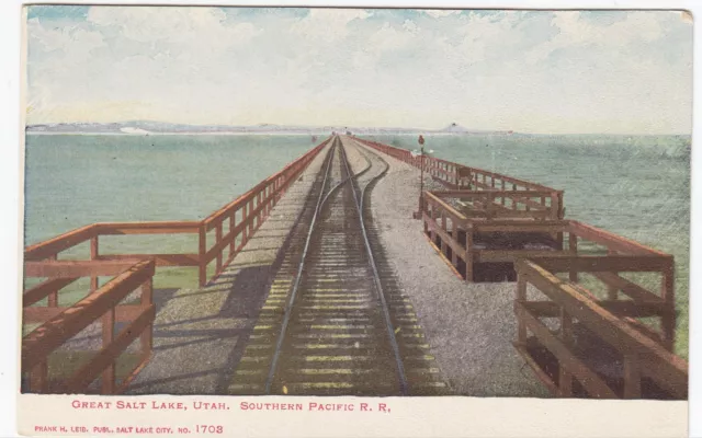 Postcard Southern Pacific Railroad RR Great Salt Lake, Lucine Cut Off, Utah UT
