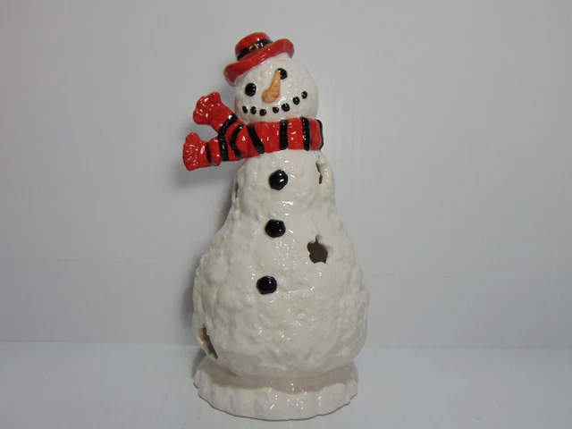 Portaluz de té Snowman porcelana rojo y negro