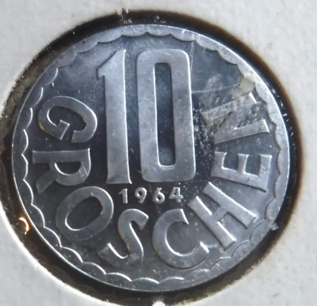 1964 Uncirculated Austria Proof 10 Groshen Coin KM-2828