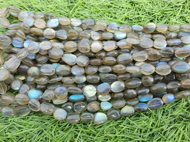 Perles de pierres précieuses ovales lisses en labradorite naturelle AAA, 7...