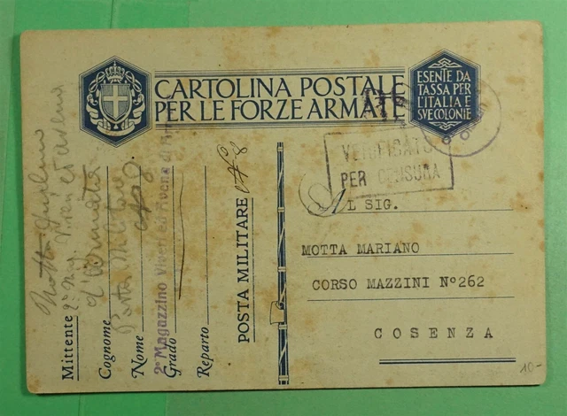 DR WHO 1940 ITALY WWII CENSORED POSTA MILITARE 8 FREE FRANK POSTCARD j50596