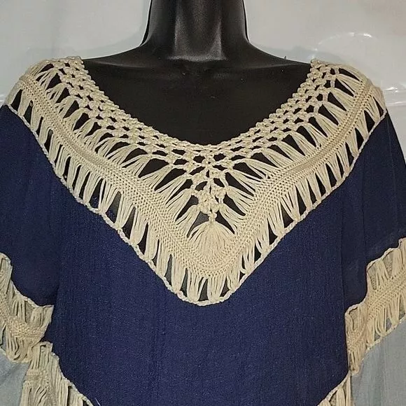 Túnica Top Regenbogen Boho Semisheer Crochet Mangas Largas S/M ver descripción 3