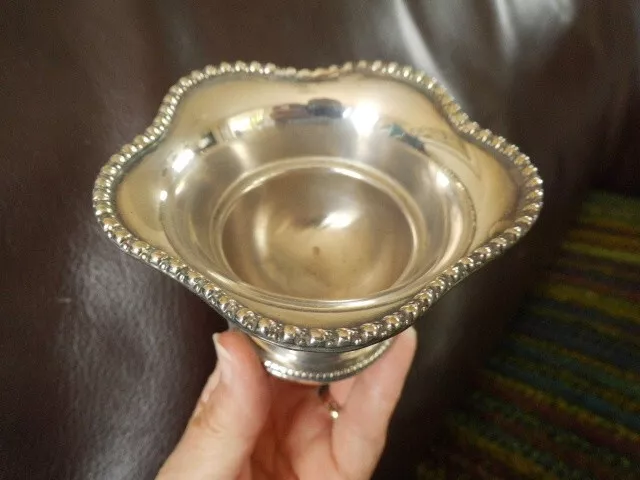 Vintage Silver Plated bon bon dish with beaded edge on circular foot also beaded