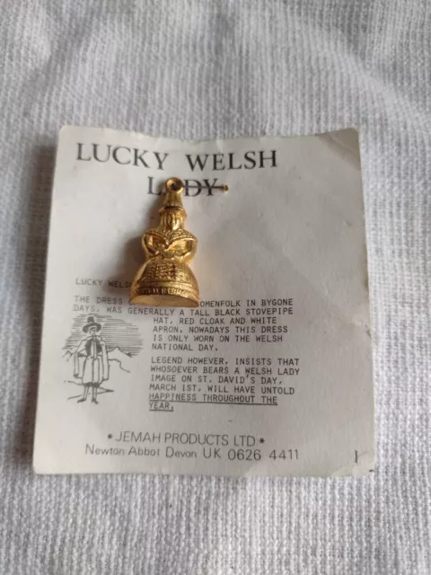 Vintage Gold Tone Lucky Welsh Lady Charm-still attached to original Written Card