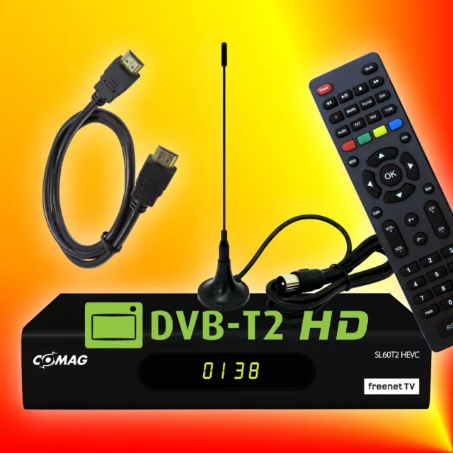 Comag SL60T2 H265 HEVC DVB-T2 HD freenet TV Receiver + Mini-Antenne + HDMI-Kabel