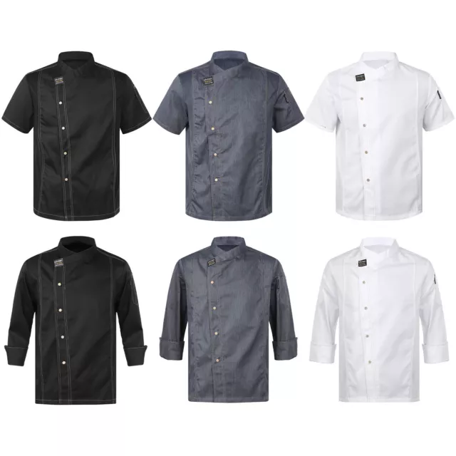 Men Women Short Sleeve Chef Coat Button Chef Jacket Kitchen Cook Shirt Uniforms 2