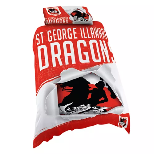St George Illawarra Dragons NRL SINGLE Bed Quilt Doona Duvet Cover Set NEW
