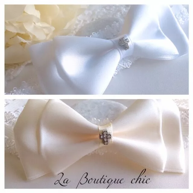 Baby Girl Christening Baptism White or off White Satin Headband or hair clip