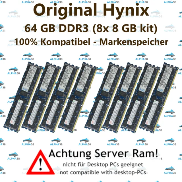 64 GB 8x 8 GB Rdimm ECC Reg DDR3-1333 IBM System x3400 x3500 x3550 x3650 M2 RAM