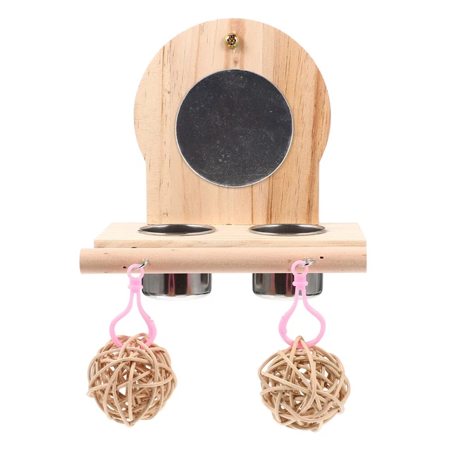 Taza de comida para periquito loro espejo para pájaros perca espejo alimentador para pájaros