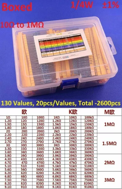 1/6W 1/4W 1/2W 1W 2W 3W 5W Metal Film/Carbon Film Resistors Combination Kits 3