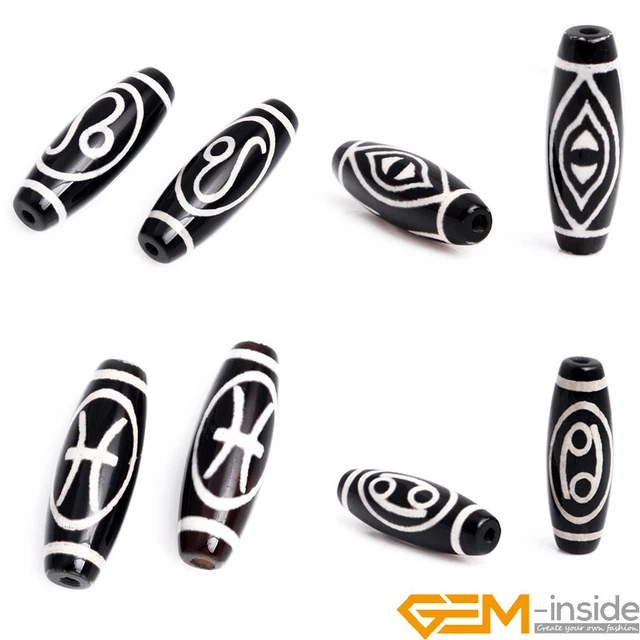 12 Constellations Natural Tibet Black Agate Dzi Beads For Jewelry Making 2pcs YB