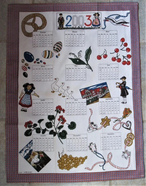 Torchon Calendrier 2026 En Coton Dubout - Blanc Et Couleurs