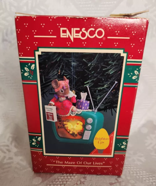 Enesco Brighten Up Christmas Ornament " The MAZE OF OUR LIVES" Mouse On TV Set.