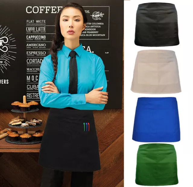 Black Half Size Waist Waiter Waitress Apron for Bar Bistro cafe Pub 2 Pockets