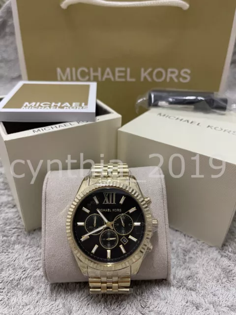 New Michael Kors MK8286 Lexington Chronograph Black Dial Gold-Tone Men's Watch