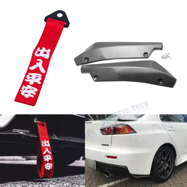 Set Rocker Canard Splitter+Chinese Slogan Towing Strap For Mitsubishi Lancer EVO