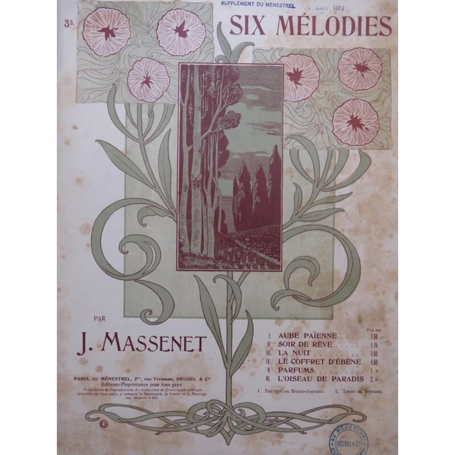MASSENET Jules La Nuit Chant Piano 1914