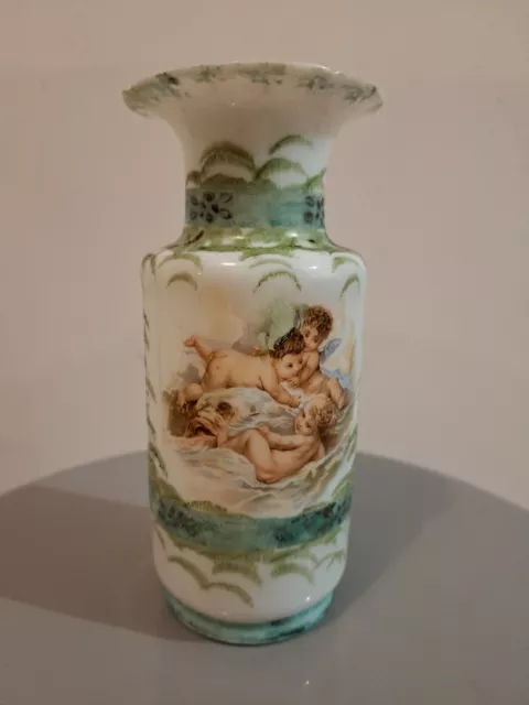 Ancien Vase En Opaline Chérubins