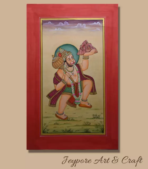 Indian Lord Hanuman Painting Hindu Hand Painted Paper Art PN12398