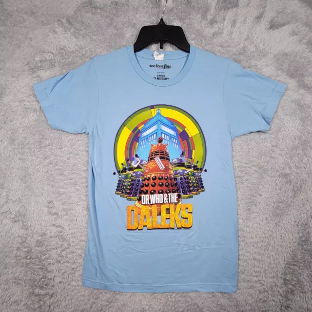 Dr Who & The Daleks Shirt Small Blue Graphic Print Short Sleeve 2014 -stain