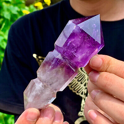 166G Natural Amethyst Quartz Crystal Single-End Terminated Wand Point Healing