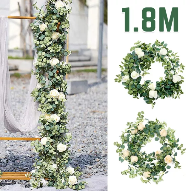 5.9FT Artificial Eucalyptus Garland Hanging Flower Plant Fake Ivy Vine Rose Deco