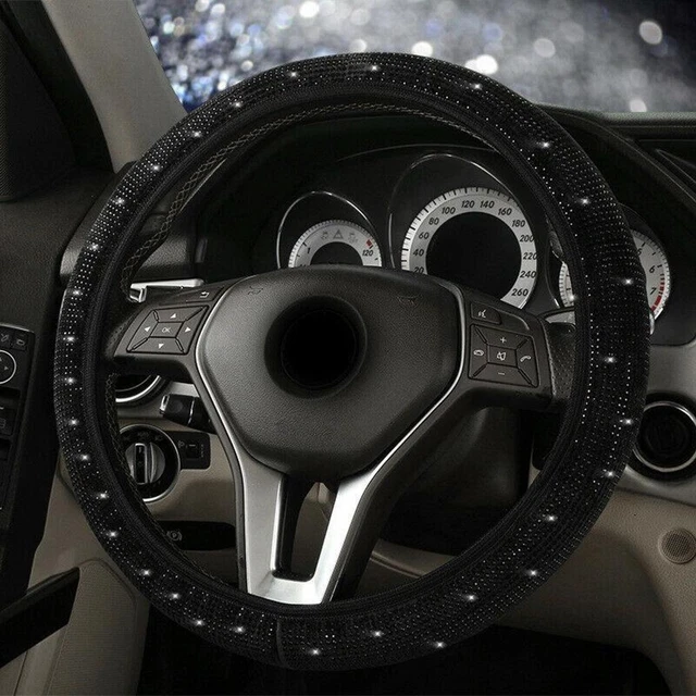 Housse de volant de voiture en cristal noir gracieuse coupe universelle 38 cm de