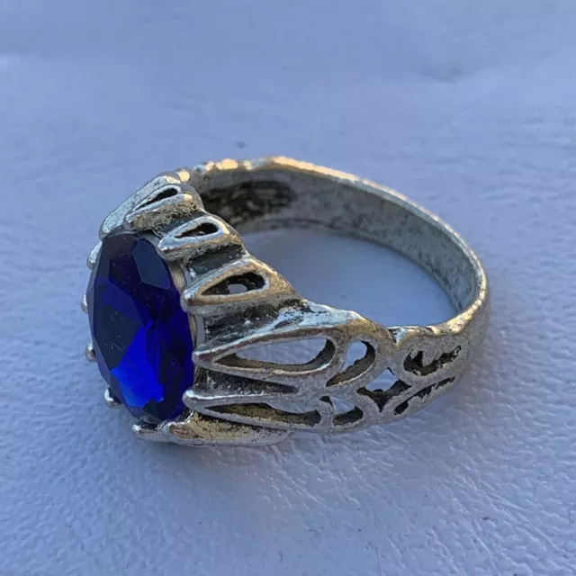 Post Medieval Islamic Silver Engraved Ottomans Seal Ring With Blue Stone