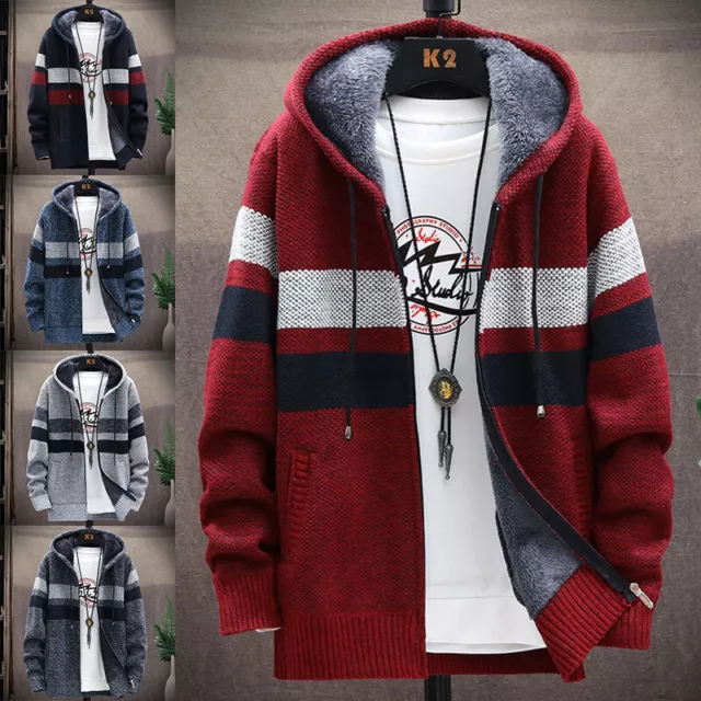 Mens Thick Fleece Lined Hooded Hoodie Winter Zip Up Coat Jacket Sweatshirt Warm