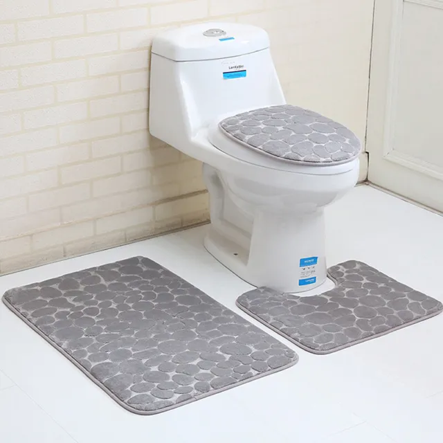 1Set 3 Bathroom Bath Mat Set Soft Non Slip Cobblestone Mat Bathroom Rug Absorb