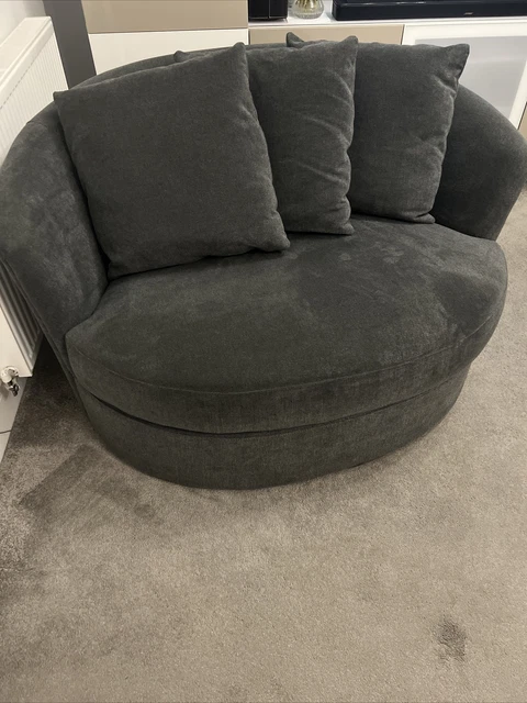 THOMASVILLE DARK GREY Soft Fabric Swivel Snuggle Chair With 3