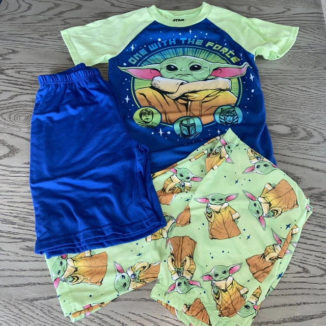 3 Piece baby yoda kids pajamas  M (8/10) Star Wars Green Blue Shorts Pants Shirt
