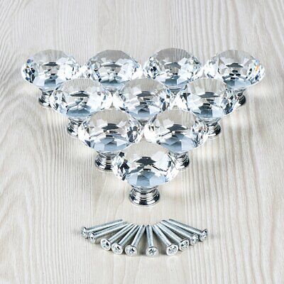 10Pcs Crystal Glass Clear Door Knob Drawer Cabinet Furniture Kitchen Handle Pull