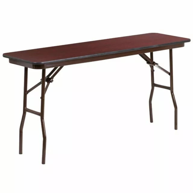 Flash Furniture 60" x 18" Melamine Top Folding Table in Mahogany