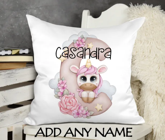 Unicorn Letter C Cushion Cover Throw Pillow Satin Personalised