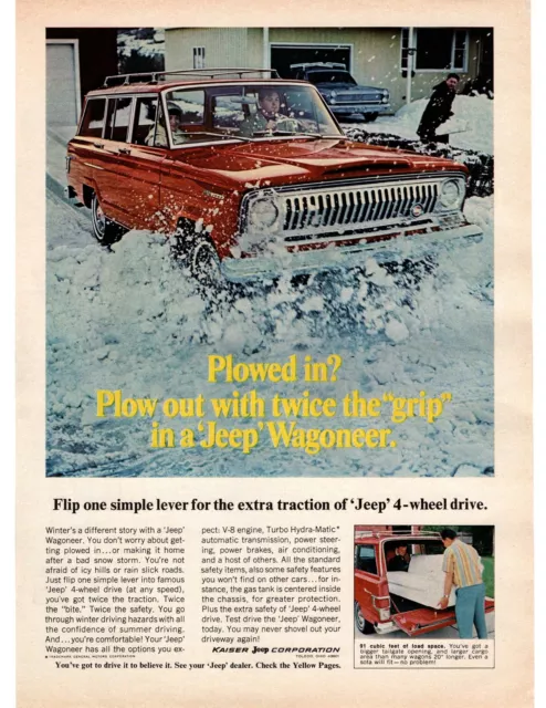 1968 Jeep Wagoneer Snow Plow Driveway Kaiser Jeep Corporation GM Motors Print Ad