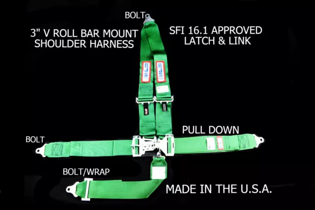 Rjs Racing Sfi 16.1 Latch & Link 5 Pt Harness V Roll Bar Mount Green 1126209