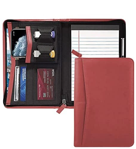 Small Portfolio Organizer, A5 Zippered Business Portfolio, Junior Padfolio Red