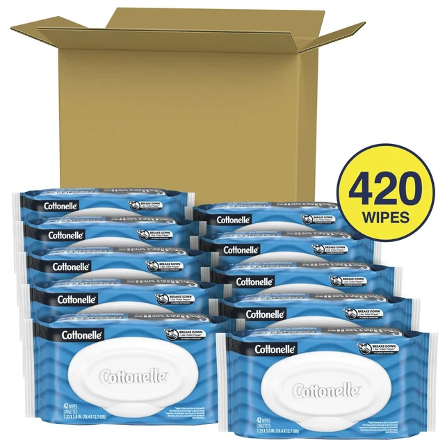 Cottonelle Flushable Wet Wipes - 10 Flip-Top Packs, 420 Total Flushable Wipes